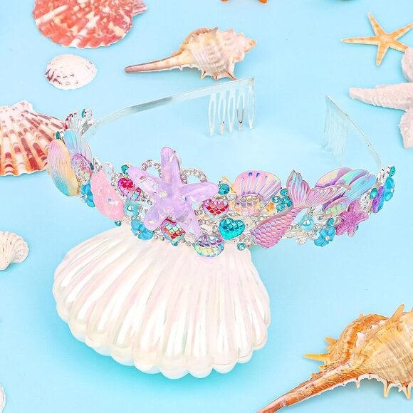 Mermaid Tiara Rhinestones Party Crown for Women Dress Up Birthday Accessories - Picture 5 of 5